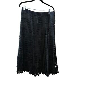 Midnight Velvet‎ Black Crochet Maxi Skirt 100% Cotton Boho Tiered Lined Large